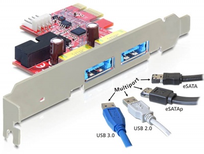 Imagine Placa PCI Express la 2 x USB 3.0 + eSATAp, Delock 89288