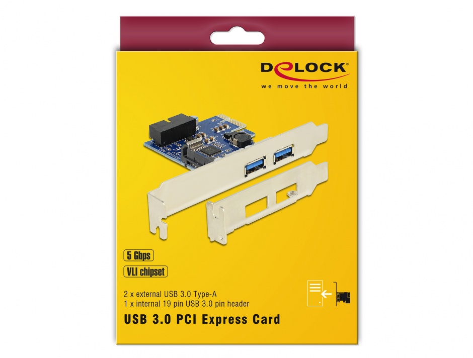 Imagine PCI Express 2 x USB 3.0 extern, 1 x USB 3.0 intern 19 pin, Delock 89315