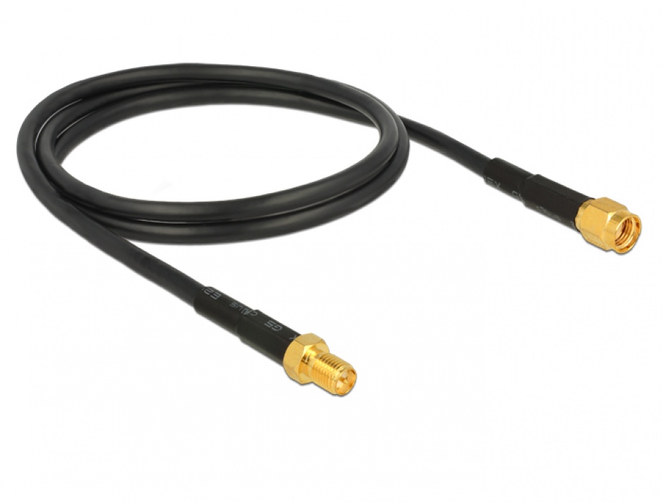 Imagine Cablu antena RP-SMA plug la RP-SMA jack CFD/RF200 1m low loss, Delock 89423