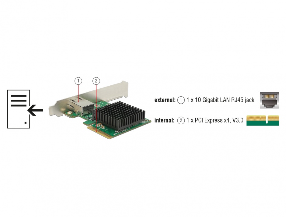 Imagine PCI Express la 1 x 10 Gigabit LAN NBASE-T RJ45, Delock 89587