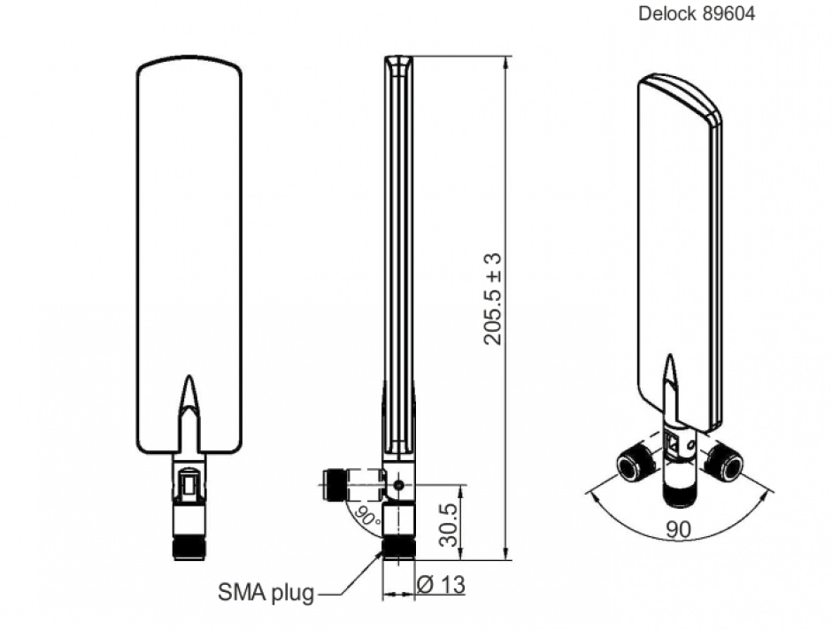 Imagine Antena LTE rotabila omnidirectionala SMA plug 2 dBi neagra, Delock 89604