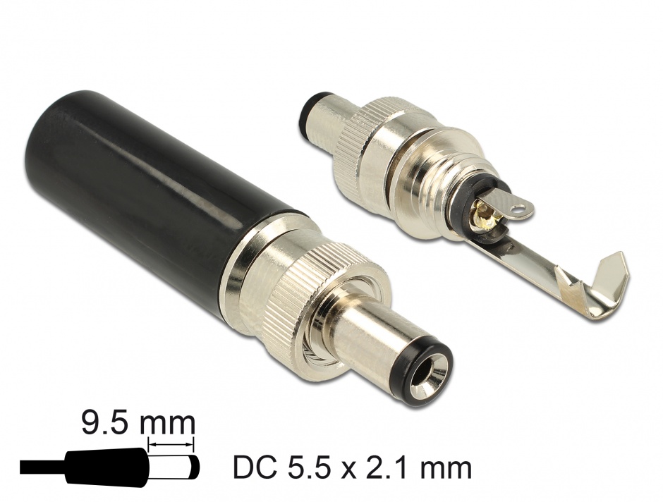 Imagine Conector tata DC 5.5 x 2.5 mm lungime 9.5 mm, Delock 89914