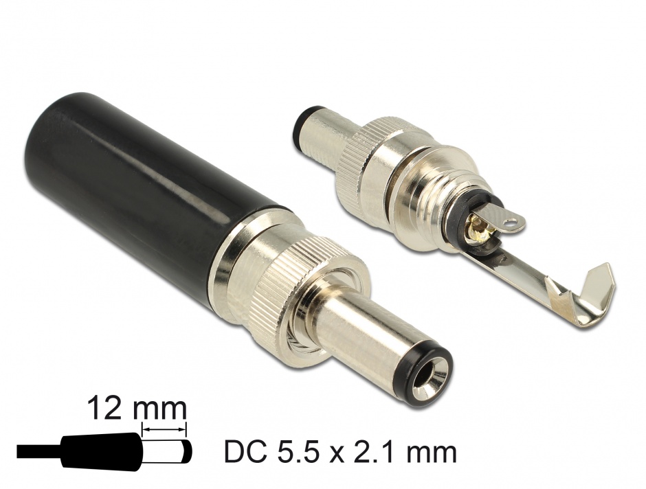 Imagine Conector tata DC 5.5 x 2.1 mm lungime 12.0 mm, Delock 89915