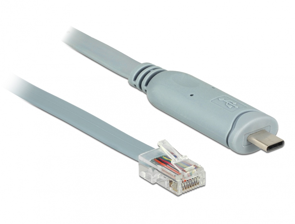 Imagine Cablu USB-C la Serial RS-232 RJ45 T-T 0.5m Gri, Delock 89917