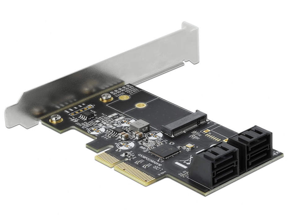 Imagine PCI Express 4 porturi SATA + 1 x M.2 Key B, Delock 90396