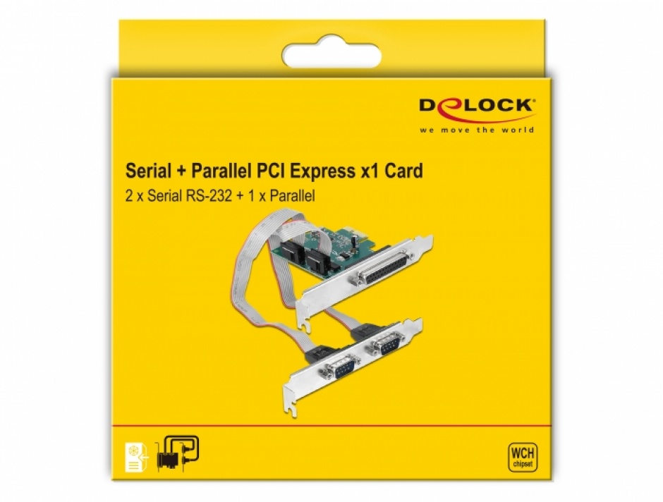 Imagine PCI Express cu 2 x Serial RS-232 + 1 x Paralel DB25 IEEE1284, Delock 90413