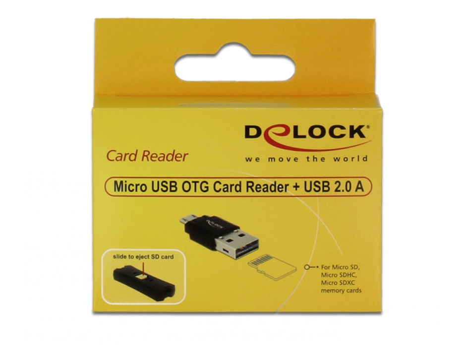 Imagine Cititor de carduri Micro USB OTG + USB 2.0-A, Delock 91735