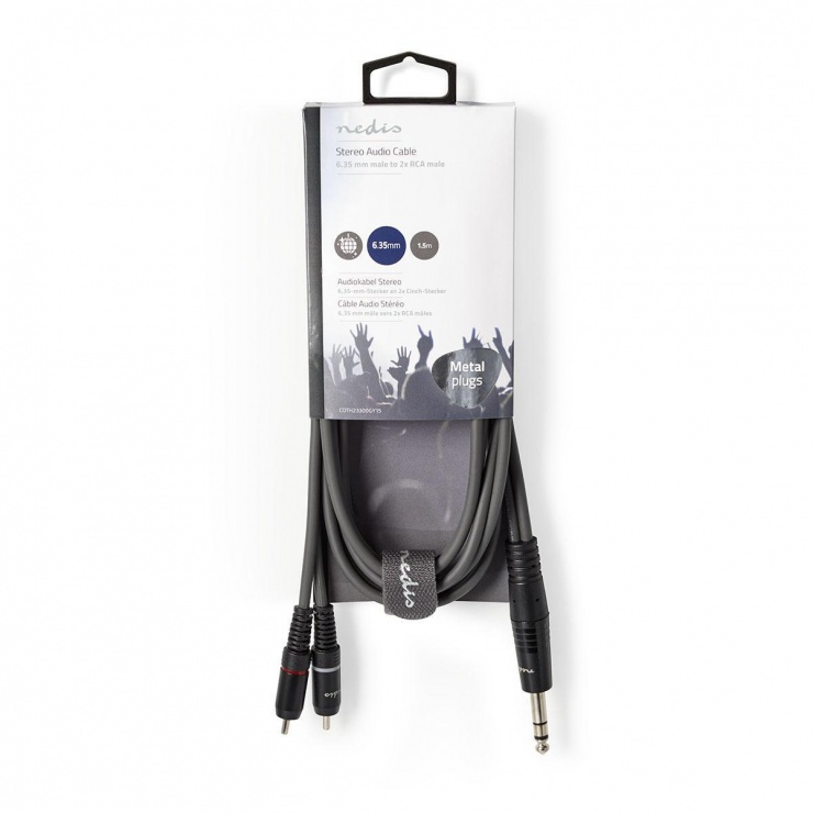 Imagine Cablu audio jack stereo 6.35mm la 2 x RCA T-T 1.5m Gri, Nedis COTH23300GY15