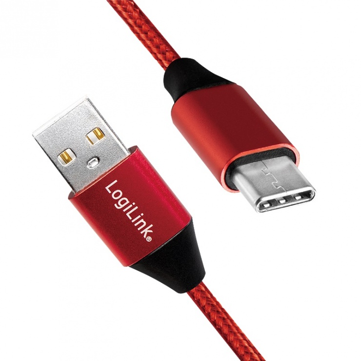 Imagine Cablu USB 2.0 la USB-C T-T 1m Rosu, Logilink CU0148