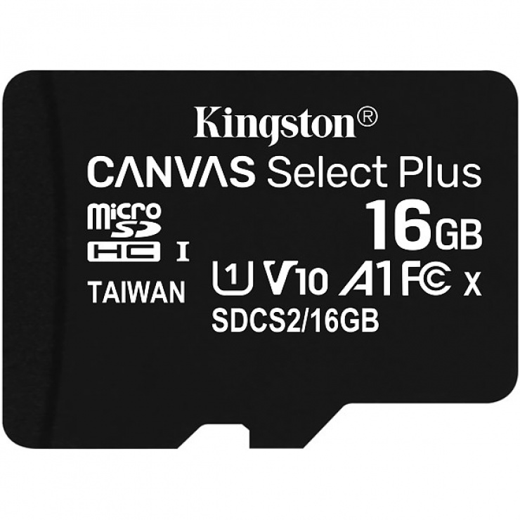 Imagine Card de memorie micro SDHC 16GB clasa 10 Canvas Select Plus, Kingston SDCS2/16GBSP