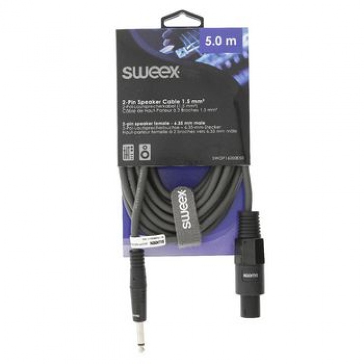 Imagine Cablu difuzor 2 pini la jack 6.35 M-T 5m Gri, Sweex SWOP16200E50
