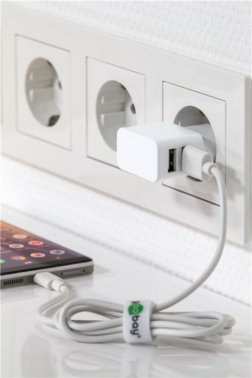 Imagine Incarcator priza 2 x USB 2.4A Alb, Goobay 44952