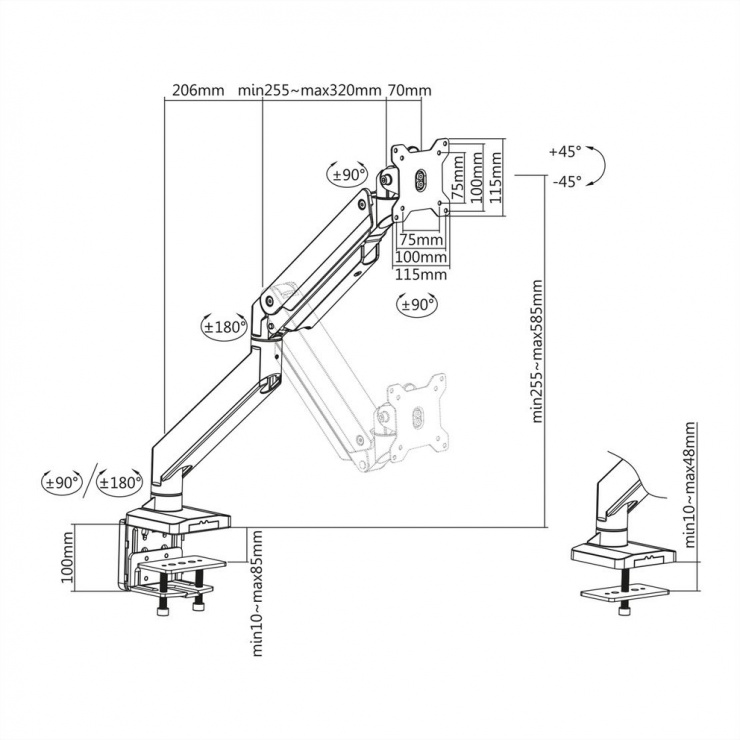 Imagine Suport pneumatic masa pentru monitor max 15kg, Roline 17.03.1116