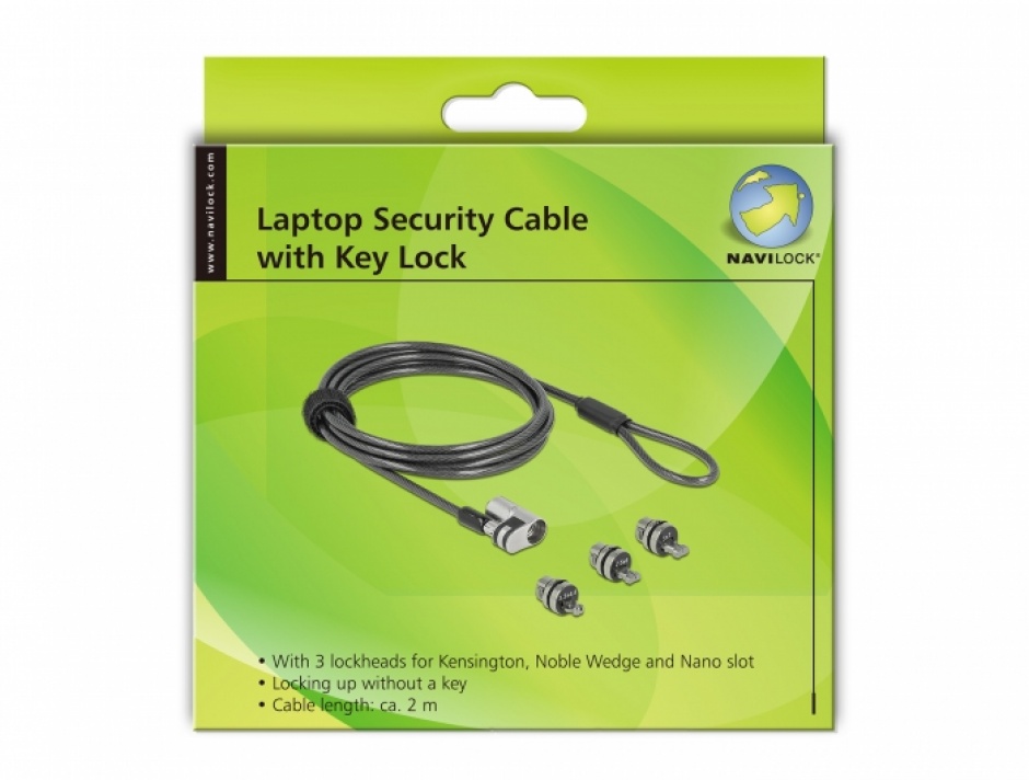 Imagine Cablu de securitate laptop pentru slot Kensington / Noble Wedge / Nano, Navilock 20676