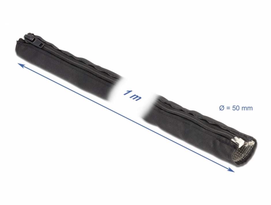Imagine Organizator cabluri cu fermoar rezistent la caldura 1m x 50mm Negru, Delock 20849