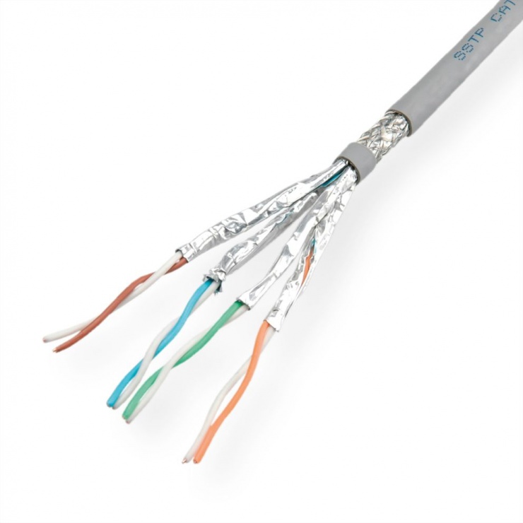 Imagine Rola cablu de retea RJ45 100m SFTP Cat.7 fir solid Gri, Value 21.99.0885