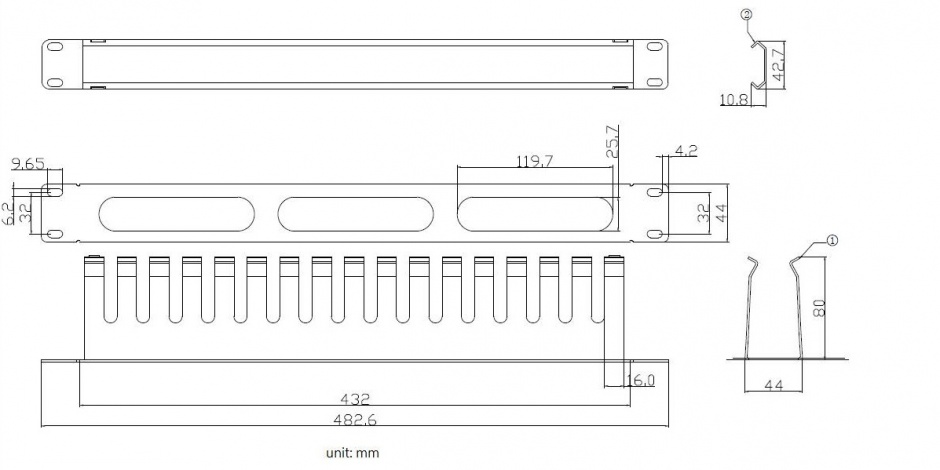 Imagine Front Panel 19" 1U cu organizator pentru cabluri 40x80mm RAL7035 Negru, Value 26.99.0306