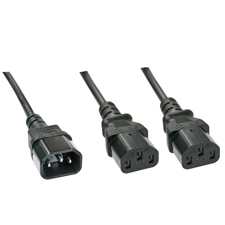 Imagine Cablu de alimentare IEC C14 la 2 x C13 1m Negru, Lindy L30363
