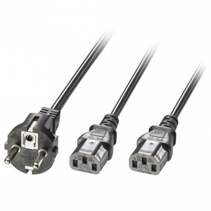 Imagine Cablu de alimentare in Y Schuko la 2 x IEC C13 2m, Lindy L30420