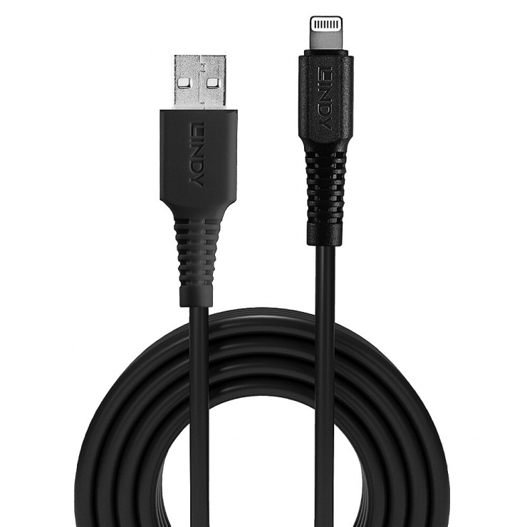 Imagine Cablu date si incarcare USB la Lightning MFI 3m Negru, Lindy L31322