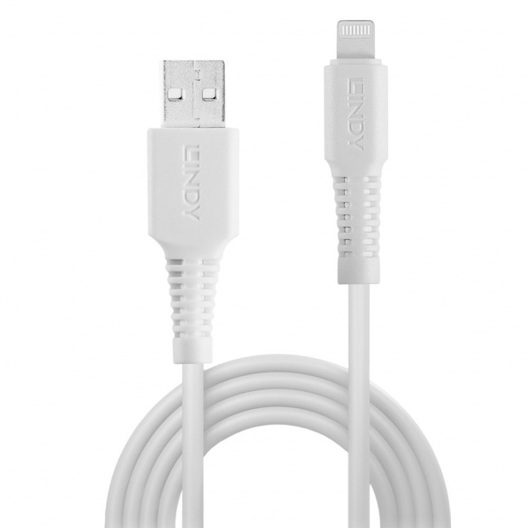 Imagine Cablu date si incarcare USB la Lightning MFI 0.5m Alb, Lindy L31325