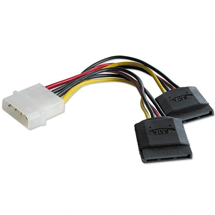 Imagine Cablu alimentare Molex la 2 x SATA T-M 0.15m, Lindy L33299