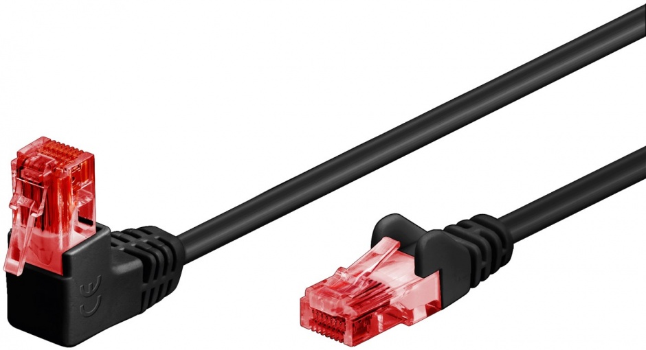 Imagine Cablu de retea cat 6 UTP cu 1 unghi 90 grade 5m Negru, Goobay G51518