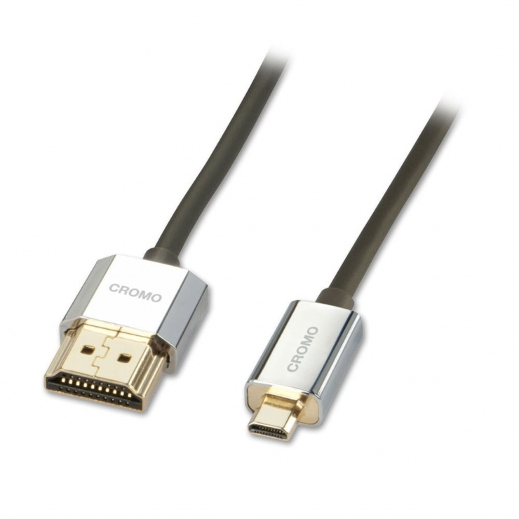 Imagine Cablu activ HDMI la micro HDMI-D Premium CROMO Slim 3m, Lindy L41678