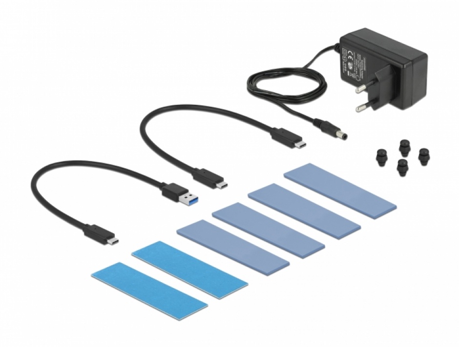 Imagine Rack extern USB USB 3.2 Gen2 type C la 2 x M.2 NVMe PCIe SSD + functie clona, Delock 42010