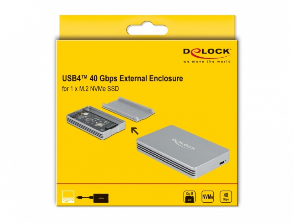 Imagine Rack extern USB 4 Gen 3x2 pentru SSD M.2 NVMe, Delock 42012