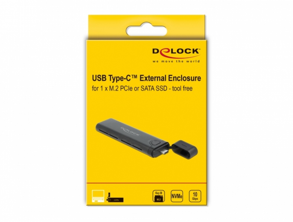 Imagine Rack extern Combo USB type C la M.2 NVMe PCIe + SATA SSD, Delock 42635