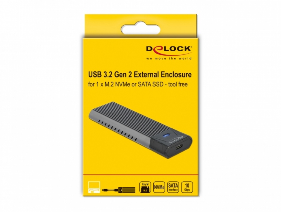Imagine Rack extern combo USB type C pentru SSD M.2 PCIe/NVME sau SATA toolfree, Delock 42638