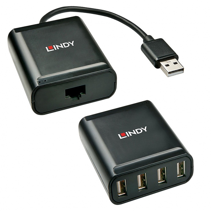 Imagine Extender USB cat.5 maxim 60m cu 4 x USB 2.0, Lindy L42679