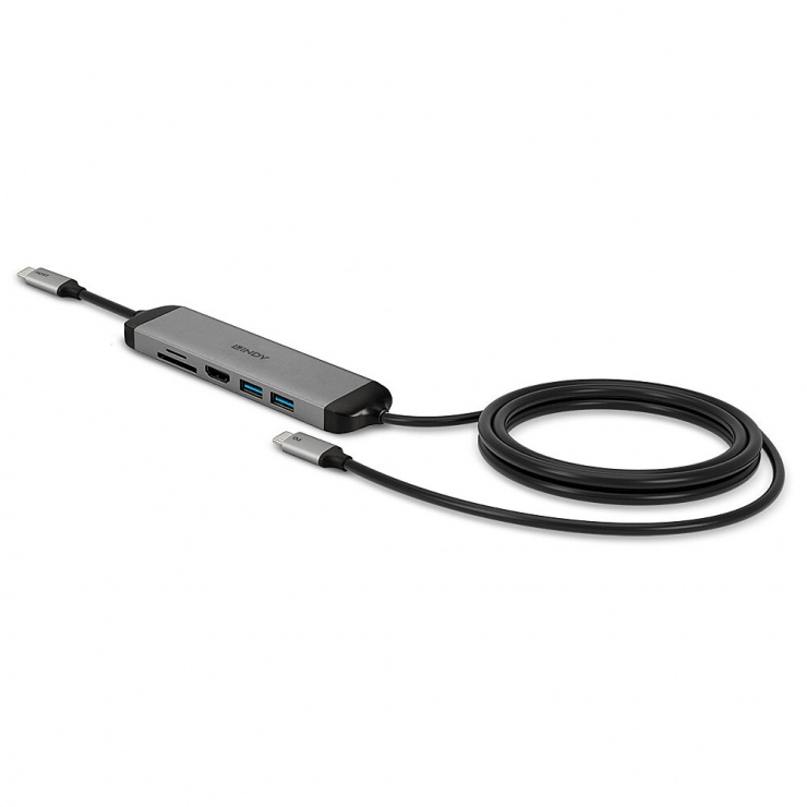 Imagine Dicking station USB 3.2 Type C la HDMI 4K30Hz/2 x USB-A/Card reader PD 100W 1.4m, Lindy L43326