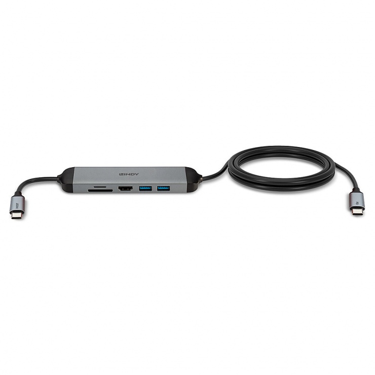 Imagine Dicking station USB 3.2 Type C la HDMI 4K30Hz/2 x USB-A/Card reader PD 100W 1.4m, Lindy L43326