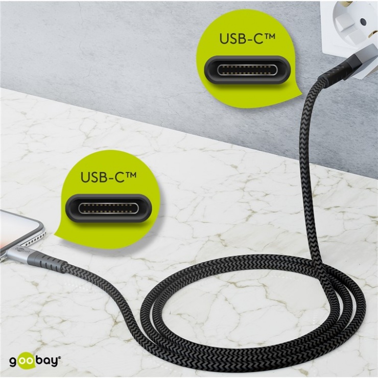Imagine Cablu USB 2.0 type C la type C T-T 3A 2m, Goobay G49303