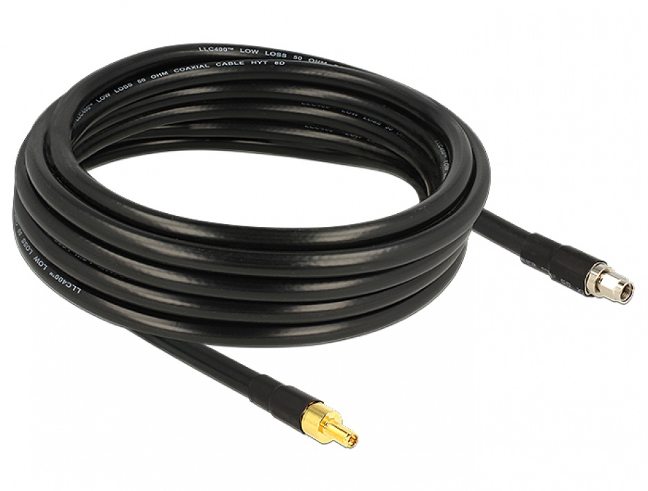 Imagine Cablu antena RP-SMA plug la RP-SMA jack CFD400 LLC400 5m low loss, Delock 13017