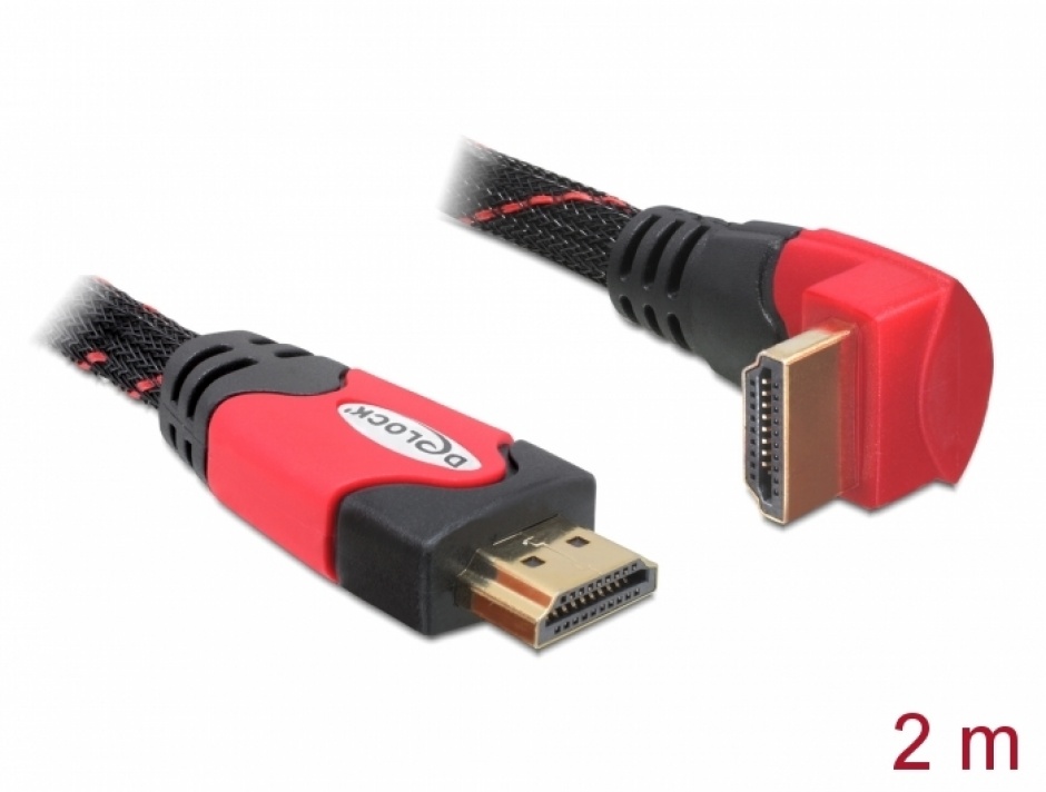 Imagine Cablu HDMI 4K v1.4 unghi 90 grade T-T 2m Rosu, Delock 82686