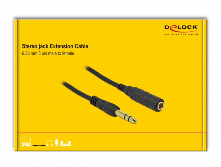 Imagine Cablu prelungitor audio jack stereo 6.3mm 3 pini T-M 10m Negru, Delock 86766
