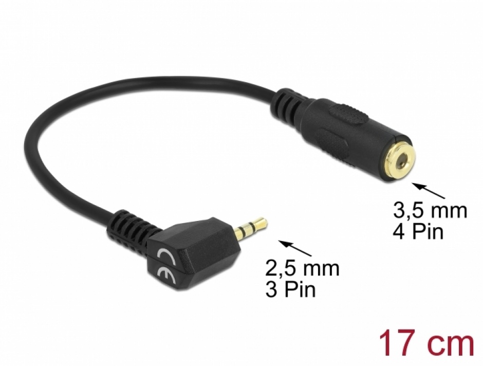 Imagine Cablu Stereo jack 2.5 mm 3 pini la jack 3.5 mm 4 pini T-M unghi, Delock 65674