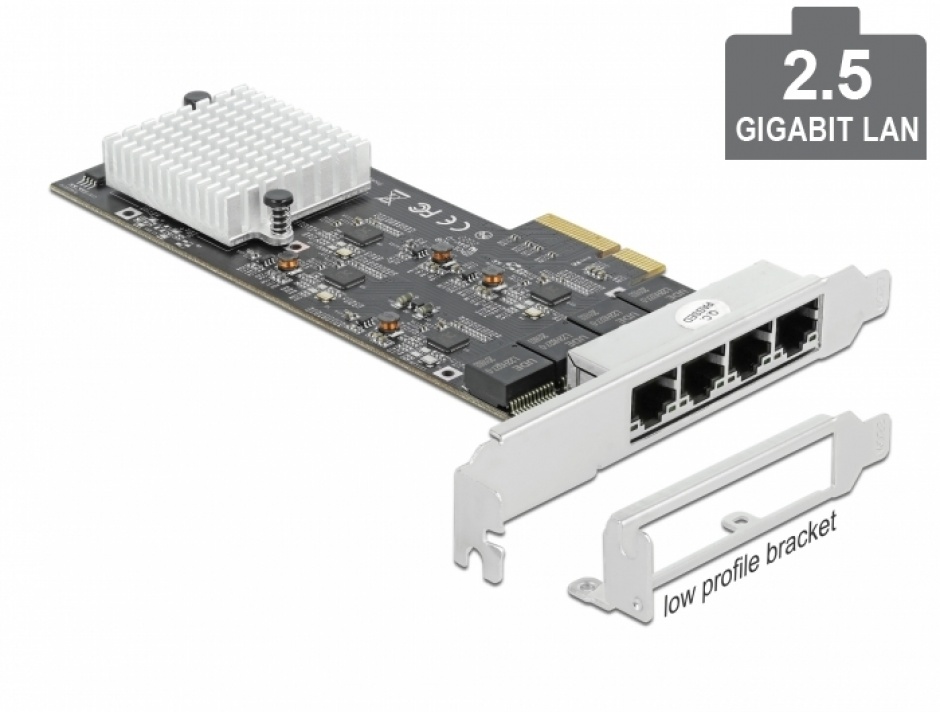 Imagine PCI Express x4 la 4 x 2.5 Gigabit LAN RTL8125, Delock 89192
