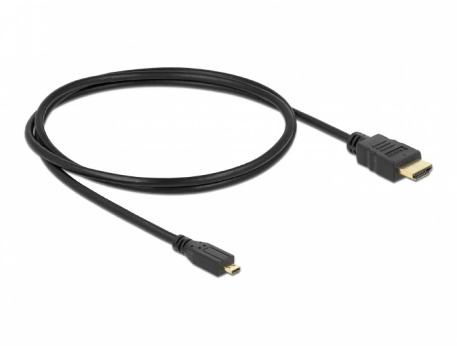 Imagine Cablu micro-D HDMI la HDMI 4K v1.4 T-T 1m Negru, Delock 82661