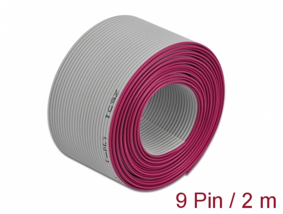 Imagine Cablu plat/flat pentru D-SUB 9 pini/pitch 1.27mm 2m, Delock 66605