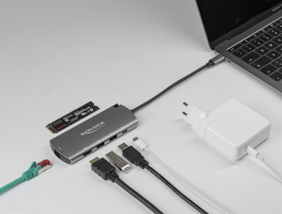 Imagine Docking station USB-C la 4K HDMI / USB / LAN / PD 3.0 + M.2 SATA SSD, Delock 87767
