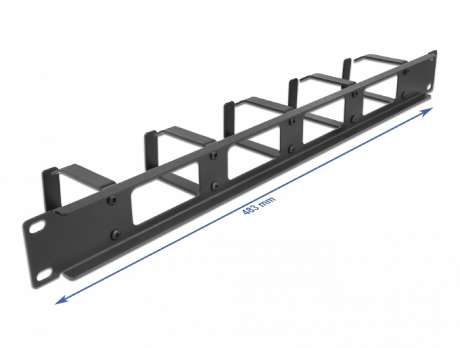 Imagine Organizator cabluri 19" 1U 5 inele Negru, Delock 66659