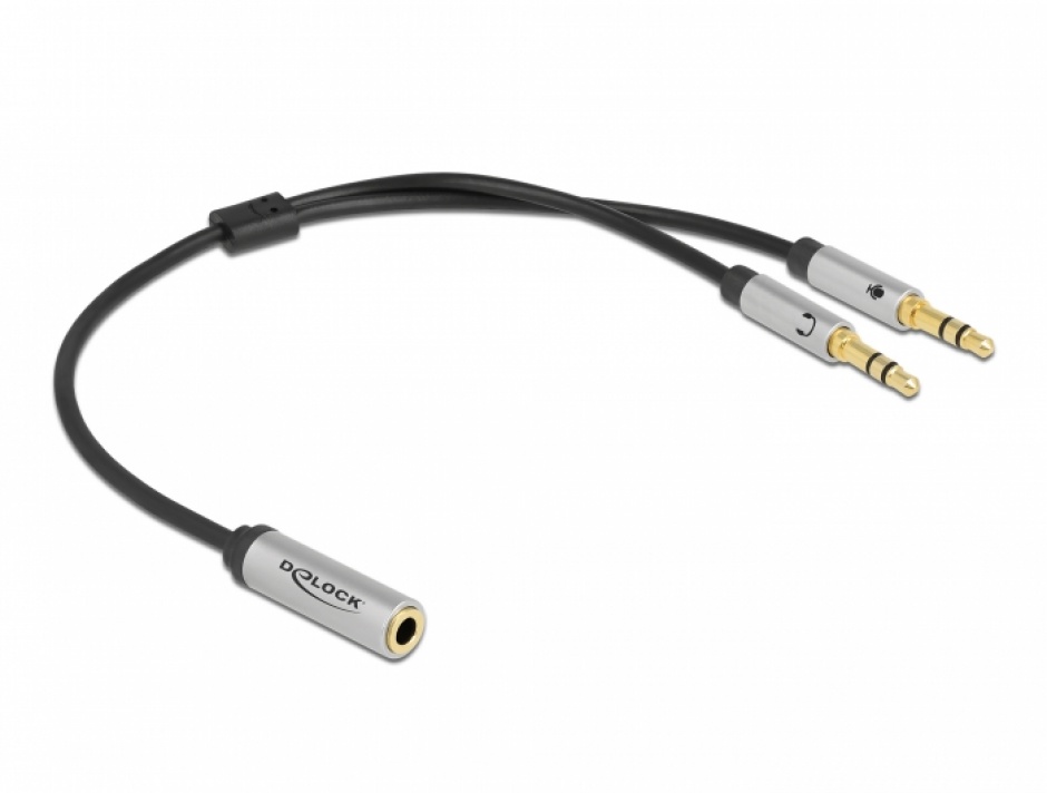 Imagine Cablu stereo jack 3.5mm 4 pini la 2 x jack 3.5mm pentru casca + microfon M-T (CTIA), Delock 66740