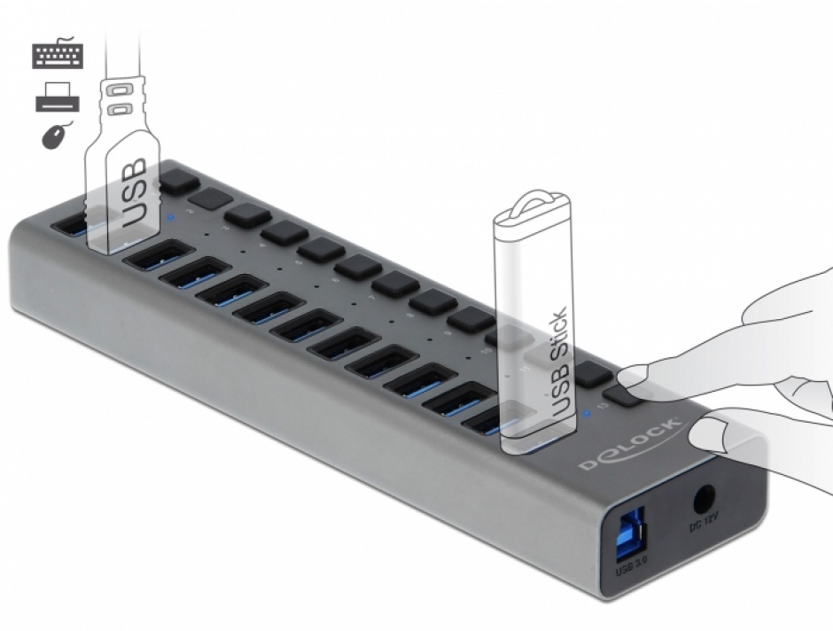 Imagine HUB cu 13 porturi USB 3.0 + Switch On/Off, Delock 63738