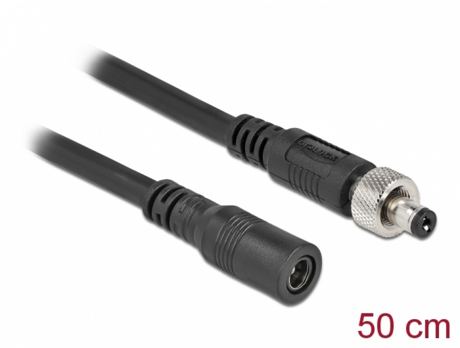 Imagine Cablu prelungitor DC 5.5 x 2.1 mm insurubabil T-M 0.5m, Delock 86570