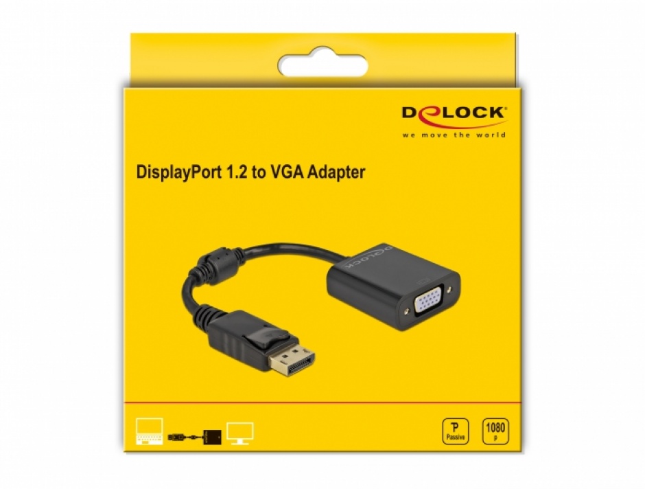 Imagine Adaptor Displayport la VGA 15 pini T-M negru, Delock 61006