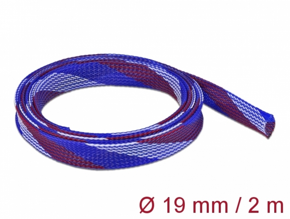 Imagine Organizator cabluri 2 m x 19 mm Albastru/Rosu/Alb, Delock 20746